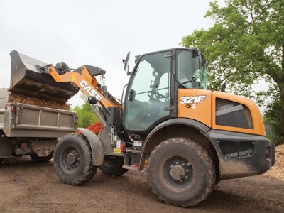 Case’s new F-Series compact wheel loaders, like the 321F pictured here, feature customizable electro-hydraulic control. Photo: Case CE