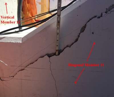 Another crack on truss member 11 of the FIU pedestrian bridge shown two days before the March 15, 2018, collapse in photo by contractor Munilla Construction Management, and provided by the NTSB.