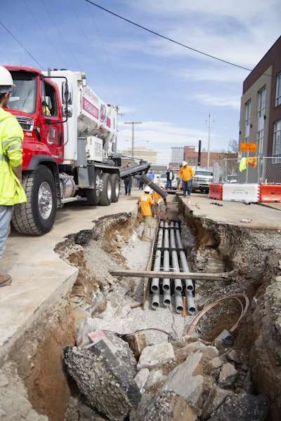A Cemen Tech volumetric mixer with the new Utility Package at work in downtown Nashville. Photo: Cemen Tech