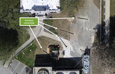 A drone photo shows the potholes created prior to digging. Photo: Pepper Construction