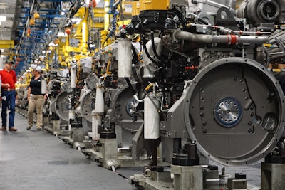 Assembly line at the joint Caterpillar and Perkins engine plant in Seguin, Texas.