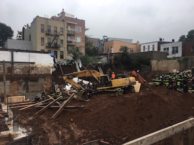 New York City firefighters at the scene of wall collapse that killed Luis Almonte Sanchez on September 12, 2018. Photo: FDNY