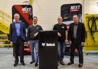 From left to right: Mike Ballweber, president Doosan Bobcat North America; Scott Park, CEO Doosan Bobcat; Mike Kiefer, site operations manager, Litchfield; Jim Flynn, vice president of operations, Doosan Bobcat North America.