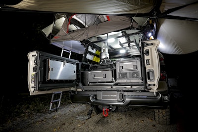 Mopar explores the adventurous world of overlanding with the Ram 1500 Rebel OTG concept for the 2019 SEMA Show. The concept is based on the Ram 1500 Rebel with the new 3.0-liter EcoDiesel V-6. It is equipped with gear that includes a tent, canopy, solar panel and self-contained cooking and refrigeration units.