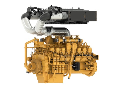 The Cat 3516E with the dual-SCR only aftertreatment mounted on top.