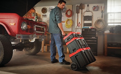 The interlocking Versastack modules allow you to easily roll a shop full of tools to the work.