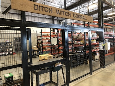 The parts storage area at the Oklahoma City dealership, with a touch of Oklahoma humor.