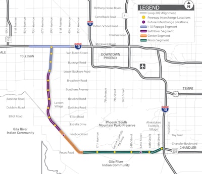 A map of the South Mountain Freeway’s route. Credit: Arizona DOT