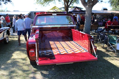 A Brazilian cherry and curly maple bed took two weeks to build. A friend coaxed him into taking on the tough task. And like all good friends, he stuck around to help. There’s more to the story. Just ask Baugh when you see him at the next show 😉