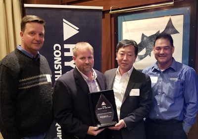 Left to right are Shaun Galligan, HCEA district manager – Southeast; Jason Wainwright, National Equipment Dealers vice president of sales NC; M.S. Kang, HCEA president; Eli Bello, HCEA district manager – South Central.