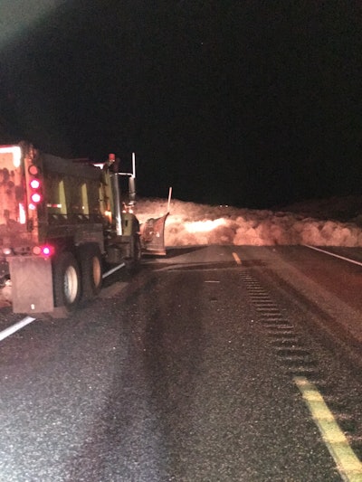 A WSDOT snowplow operator goes after tumbleweeds. Photo credit: Washington State Patrol District 3