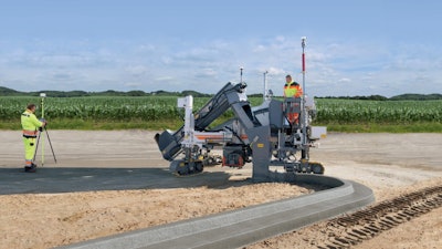 With the Wirtgen AutoPilot 2.0, the Field Rover measures the virtual stringline support points. Using all measured points, the software calculates the optimum course for concrete paving, the company says.