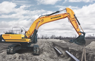 Hyundai says it will develop hydrogen-powered medium and large excavators, such as the size of this HX380L.