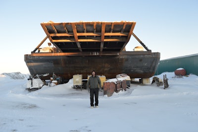 One of the barges Drake Construction uses to haul machines and materials upriver into the Alaska tundra.