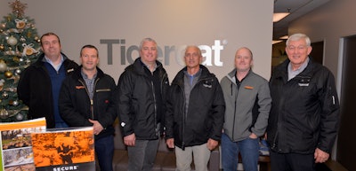 Left to right are Damien Donoher, Rob Selby, Robert Cycon, Ron Barlet (Bejac President), Kevin Selby and Ken MacDonald (Tigercat owner/CEO).
