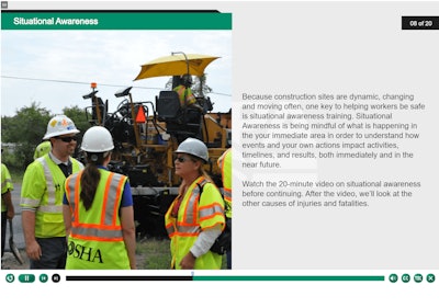 A screen shot from the situation awareness module of NAPA’s new CrewSafety web-based work zone safety training module.