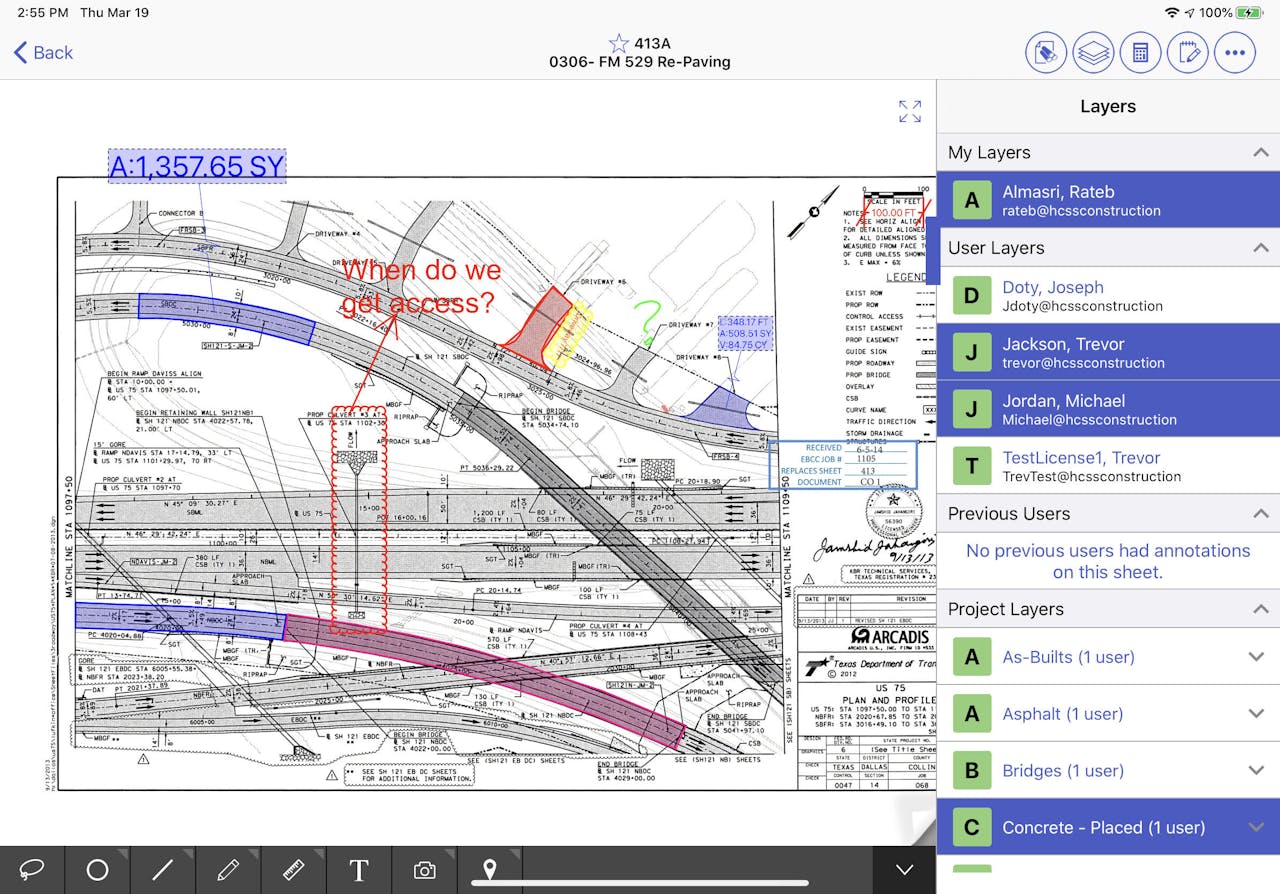 With the Plans module, two people can collaborate in real time and remotely on changes to construction drawings without having to handle the same paper or come so close that they might transmit the Covid-19 virus.
