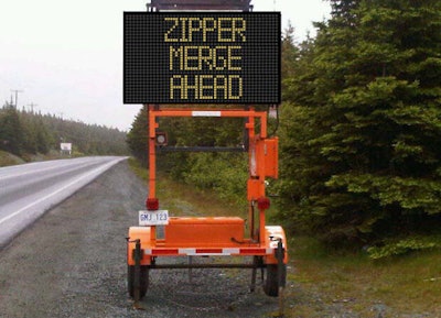 One of the portable digital signs the New Mexico DOT plans to deploy to alert drivers to a zipper merge ahead of a work zone. Credit: NMDOT