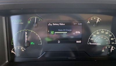 The gauge cluster on the electric VNR is where you will find the battery range and other information, like vehicle speed.