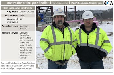 Dean Evans of Evans Construction as a contractor of the year finalist for equipment world
