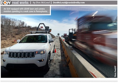 An SUV equipped with LIDAR laser and camera to monitor speeding in a work zone in Pennsylavania