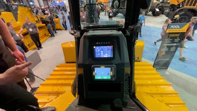 Looking to the blade with increased visibility from the cab of the new Deere 700L.