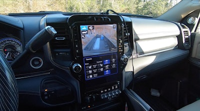 Ram’s ParkView and ParkSense systems work together to make backing up easy. Uconnect’s 12-inch touch screen provides plenty to see.