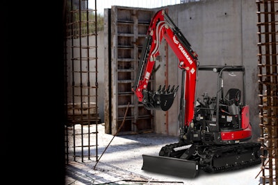 Yanmar’s new SV40 excavator comes in either a canopy or cab option, with either rubber or steel tracks.