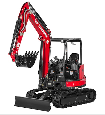 The Yanmar SV40 has an 11-foot 10-inch dig depth and is powered by a 39-horsepower Yanmar engine.