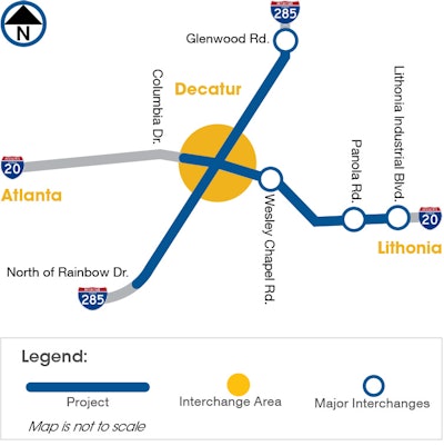 Georgia DOT map of planned I-285/20 East interchange project near Atlanta