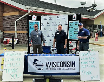 Wisconsin Motor Carriers Association’s ongoing appreciation drive for the professionals | The WMCA has delivered appreciation for the work of professional truck drivers during the COVID-19 pandemic in the form of 900 $10 Kwik Trip gift cards, which have been in distribution around the state at Kwik Trip locations. The association’s ThankATrucker fundraiser’s proceeds are being used to purchase $10 Kwik Trip gift cards which drivers may use for breakfast, lunch or dinner meals. Through the generous donations of WMCA member companies and individuals, nearly $9,000 was raised within one month. They have so far successfully reached more than 300 drivers, with events ongoing — next up, June 4 at the Kwik Trip in Mt. Pleasant, Wisconsin.