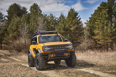 With more than 200 factory-backed accessories available at launch, this 2021 Bronco two-door prototype shows how owners can personalize their SUV to get more out of their outdoor experiences. (Aftermarket accessories shown not available for sale. Prototype not representative of production vehicle.)