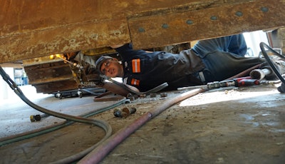 In the shop: General Equipment technician Spencer Christianson.