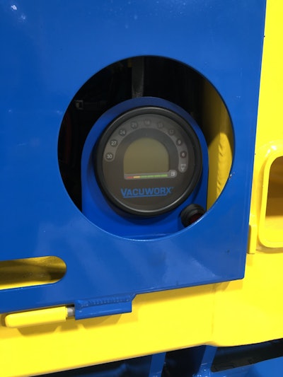 The new CAN bus system for the updated RC Series of Vacuworx vacuum lifts includes a dashboard gauge for error codes and operational information.