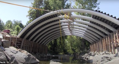 Construction of a “bridge in a backpack” project in 2014 in Fairfield, Vermont. Credit: Vermont Agency of Transportation
