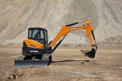 The DX50-5K compact excavator has a maximum reach of 19 feet 4 inches.