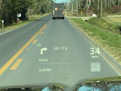 The 15-inch multicolor head-up display on the truck’s windshield is a welcomed change from conventional center console displays.