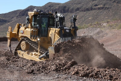 The Cat D9 is powered by a 440-net-horsepower C18 engine.