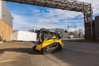 John Deere pallet forks on the company's 333G skid steer