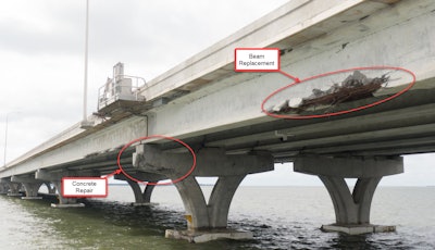 Barge damage to the Pensacola Bay Bridge. Photo credit: Florida DOT