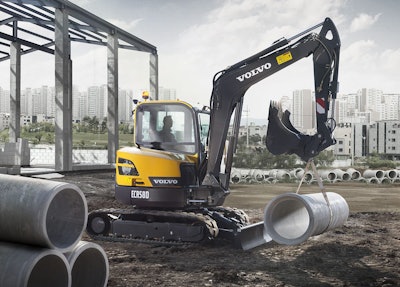 The previous Volvo ECR58D. Volvo CE is now dropping letters and other variants to favor of featuring machine type and size only.