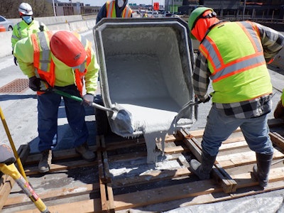 Workers place concrete on Bruckner Expressway project in April. Photo credit: NYSDOT
