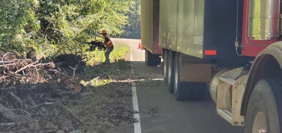 Crews clean up Hurricane Laura debris October 7 on LA 544 near Ruston, Louisiana, while Hurricane Delta bears down on the state. Photo credit: Louisiana DOTD