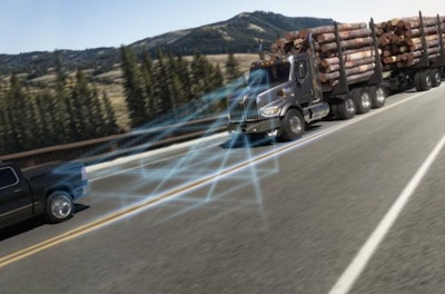 ABA5 detects distance and speed to moving and stationary objects in the driving path of the 49X and determines if warning or automated braking is necessary, and also recognizes moving pedestrians who are crossing in the truck’s path, alerting and applying the brakes if the operator does not react.