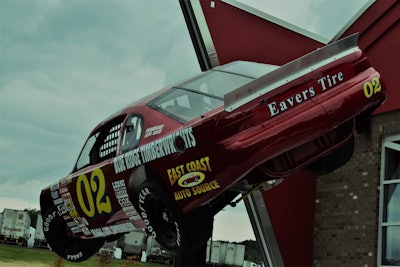 This one, positioned in front of the restaurant with a couple of antique fuel pumps (not shown) won a track championship for Chad Harris, a friend of Berkstresser’s. “I was building this [restaurant] and we got on a deal. I said, ‘I’m going to make you famous.'”