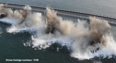 A screen shot from MaineDOT’s video of the Beals Island Bridge explosion.