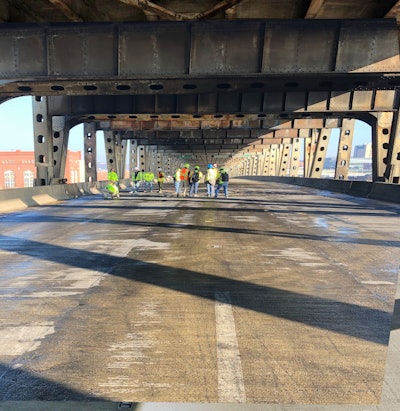 A view of the damage to the lower deck of the Brent Spence Bridge. Photo credit: KYTC