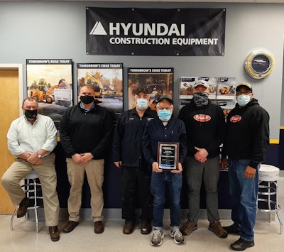 Left to right: Randy Mace, Whited vice president and general manager; Ryan Kennard, Whited outside sales; Leigh Dwelley, Hyundai service technician,: Terry Klemanski, Whited inside sales and rental coordinator; Pete Hummes, Whited service manager and Larry Clark, Whited parts manager.