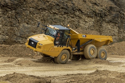 A Cat C9.3 engine rated at 342 gross horsepower drives the Cat 725. Heaped capacity is 19.6 cubic yards and rated payload capacity is 26.5 tons. The sum of the technological features on the 725 improves performance over the previous version, cutting required operator input as much as 50 percent.