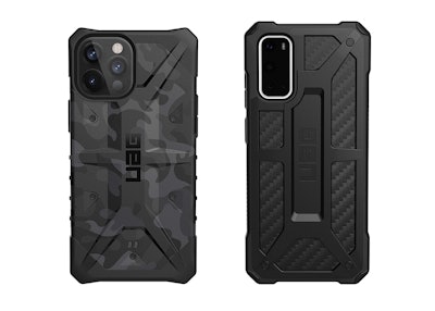 UAG cases for the iPhone 12 Pro Max (left) and the Samsung Galaxy S20 (right).